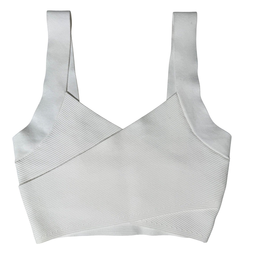 Babaton Aritzia White Sculpt Knit Wrap Bandage Crop Top M LeeLoo Fifth Element